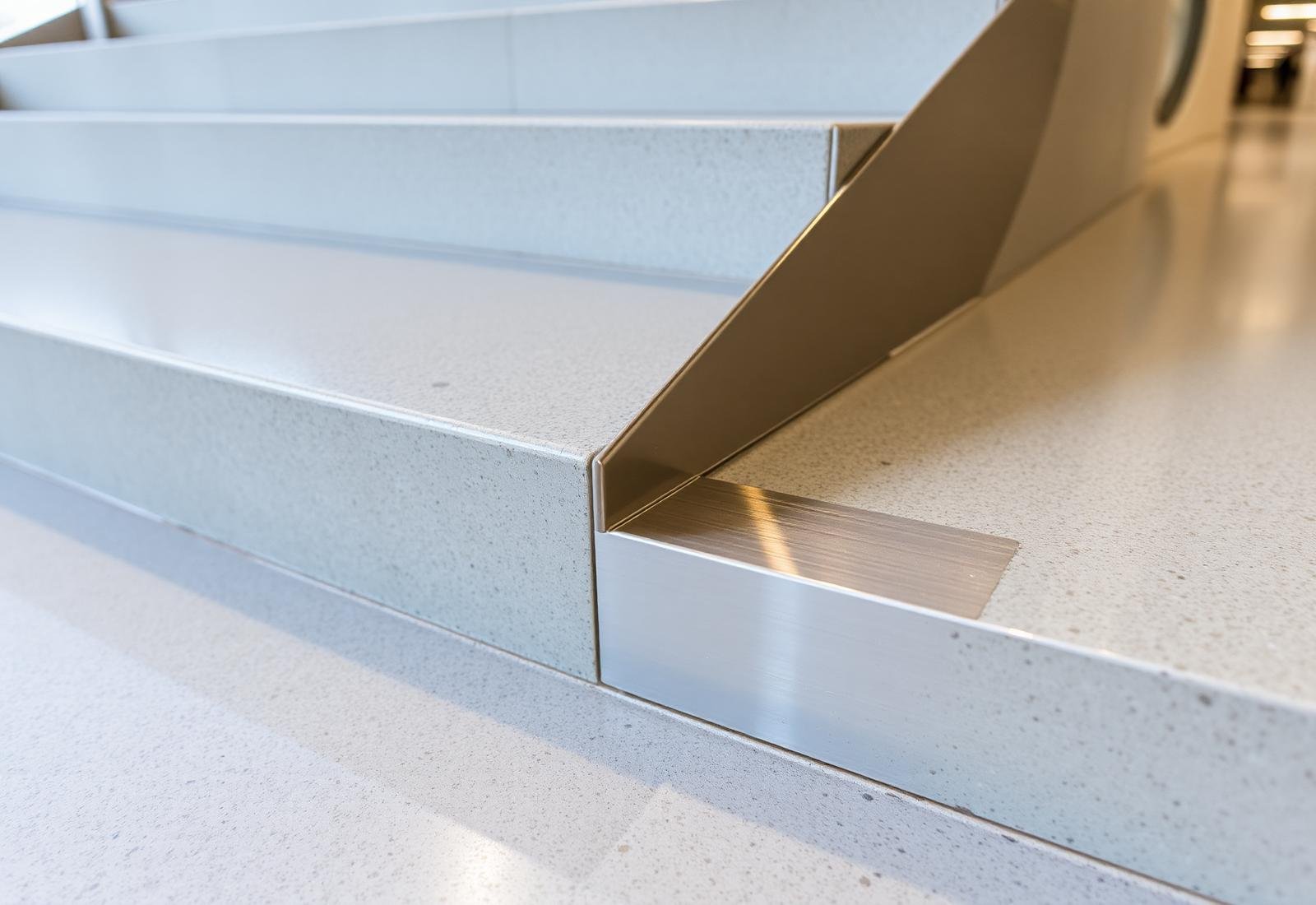 Stainless steel stair nosing on commercial stairs